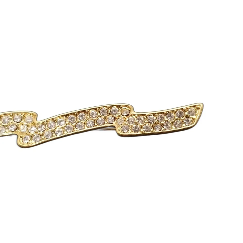 Vintage Monet Rhinestone Brooch – Gold Tone Lightning Bolt Pin